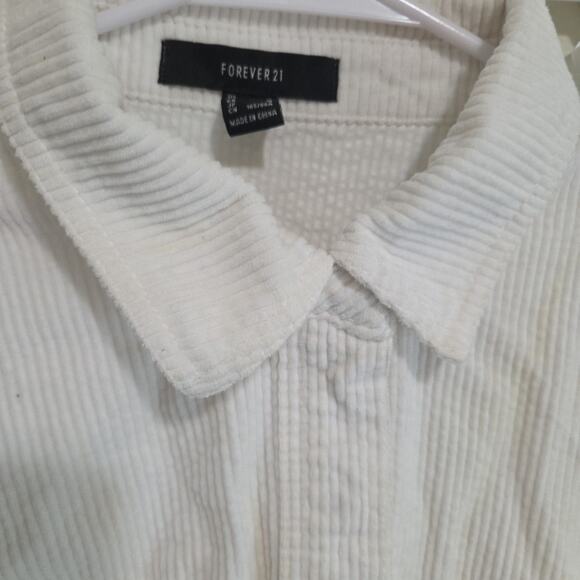 Forever 21 White Long Sleeve Corduroy Button Up Shirt Size Medium Western - Picture 3 of 4
